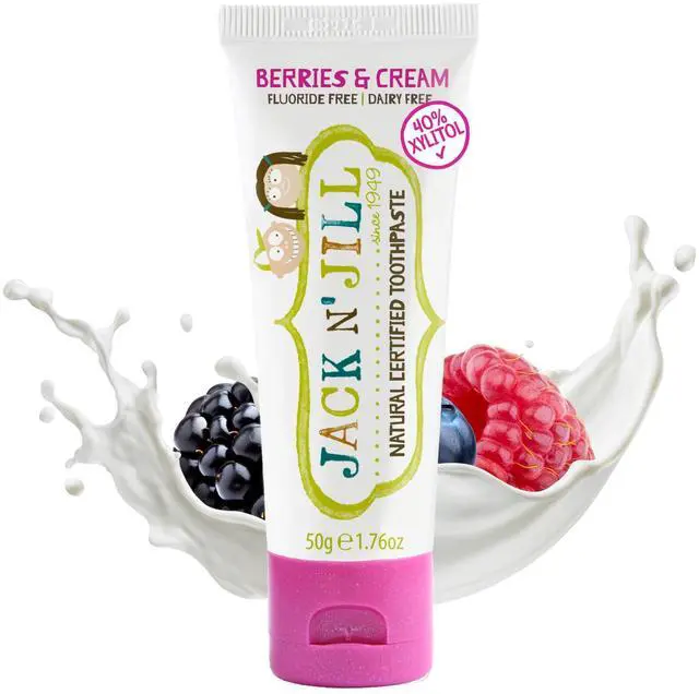 Main image of Natural Certified Toothpaste for Kids - Fluoride Free Kids & Toddlers Toothpaste, Gently Cleans Teeth, Helps Soothe Gums, 40% Xylitol, BPA Free - Berries N' Cream, 1.76 oz (Pack of 1)