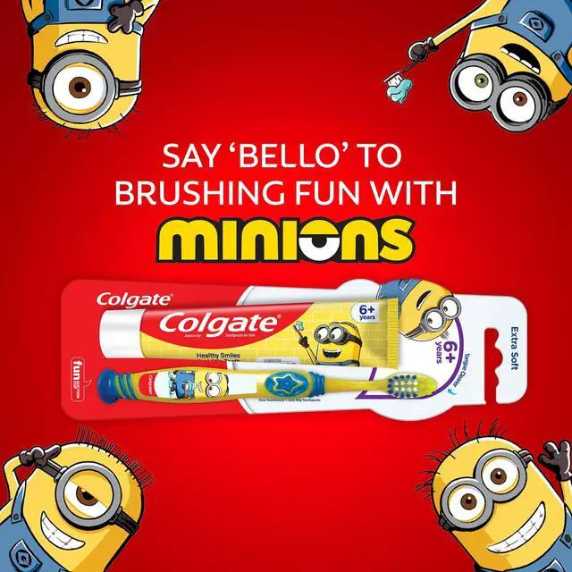 Alt view image 3 of 7 - Kids (6+ Years) Minion Toothbrush, Extra Soft with Tongue Cleaner - 1 Pc & Minion Toothpaste - 40 Grams, Manual, Multicolor