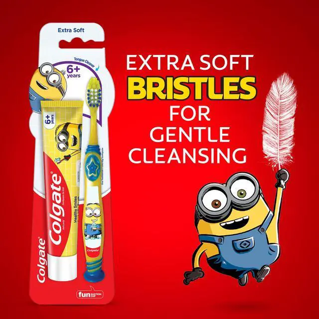 Alt view image 4 of 7 - Kids (6+ Years) Minion Toothbrush, Extra Soft with Tongue Cleaner - 1 Pc & Minion Toothpaste - 40 Grams, Manual, Multicolor