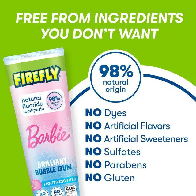 Alt view image 3 of 5 - Kids Anticavity Natural Fluoride Toothpaste, Barbie, Bubble Gum Flavor, 4.2oz
