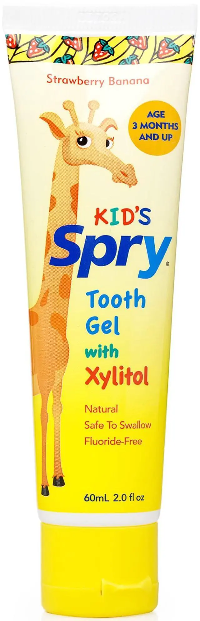 Main image of Natural Xylitol Toothpaste for Baby, Toddler and Kids Age 3 Months and Up - Fluoride Free Tooth Gel, Tasty, Support Development of Emerging Teeth, Strawberry Banana 2 Fl Oz (Pack of 1)