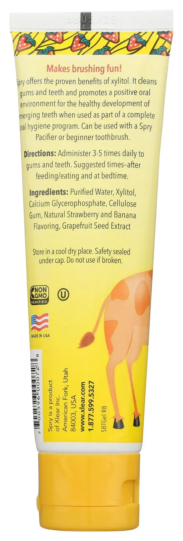 Alt view image 3 of 3 - Natural Xylitol Toothpaste for Baby, Toddler and Kids Age 3 Months and Up - Fluoride Free Tooth Gel, Tasty, Support Development of Emerging Teeth, Strawberry Banana 2 Fl Oz (Pack of 1)