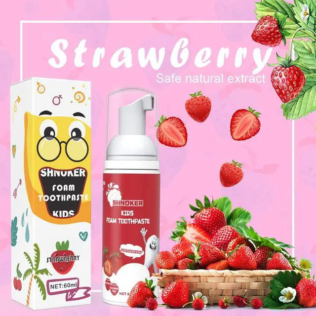 Alt view image 2 of 5 - Kids Foam Toothpaste with Strawberry Flavor, Fluoride Free Natural Formula, Foam Toothpaste for Electric Toothbrush(60ml)(1 Pack)