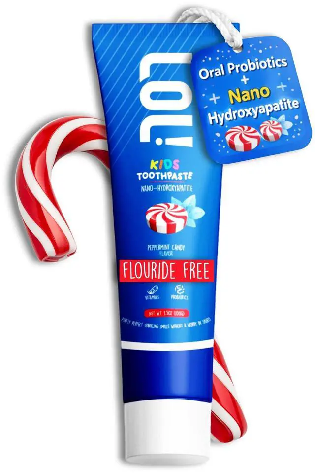 Main image of LOL Fluoride Free Toothpaste Kids, Nano Hydroxyapatite Toothpaste Kids with Probiotics & Xylitol, Remineralizing Toothpaste, Natural Plant-Based Foam, Peppermint Flavor