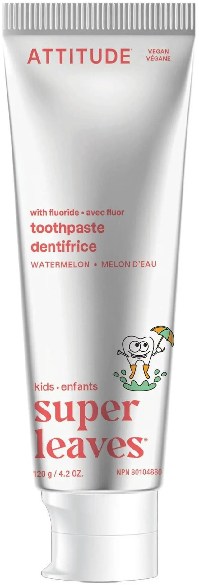 Main image of Attitude Toothpaste with Fluoride, Prevents Tooth Decay and Cavities, Vegan, Cruelty-Free and Sugar-Free, Watermelon, 4.2 Oz
