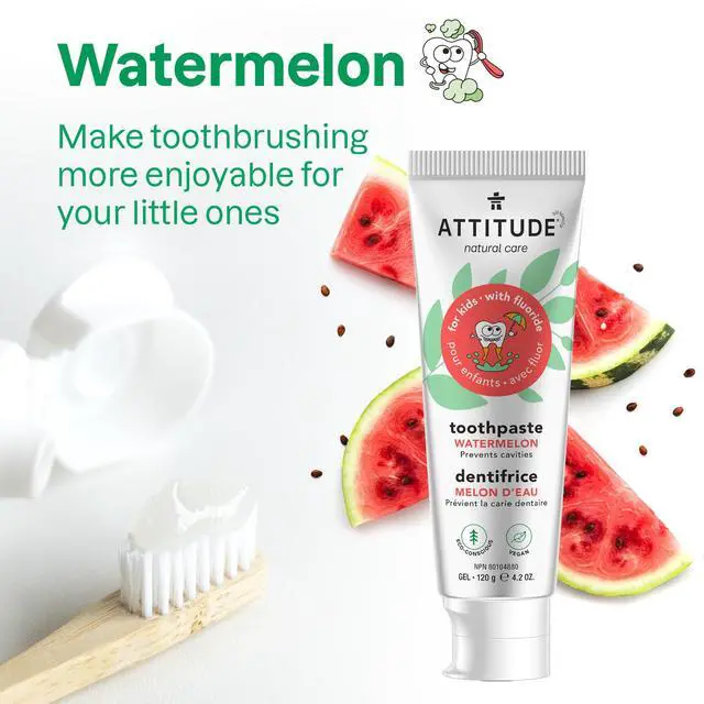 Alt view image 4 of 6 - Attitude Toothpaste with Fluoride, Prevents Tooth Decay and Cavities, Vegan, Cruelty-Free and Sugar-Free, Watermelon, 4.2 Oz