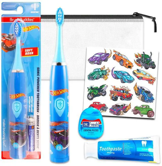 Main image of Oral Care Traveling Kit for Kids - Bundle with Hot Wheels Electric Toothbrush, Toothpaste, Floss, Travel Bag, and More for Boys, Toddlers |v Toothbrush Set