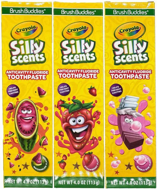 Main image of Silly Scents 4oz Anticavity Fluoride Toothpaste - Set of 3 Flavors (Strawberry, Watermelon, & Bubble Gum)