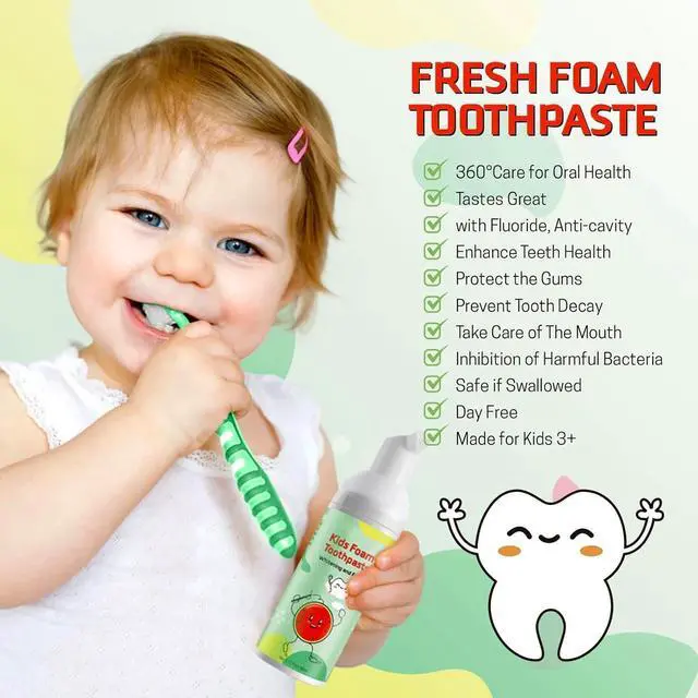 Alt view image 4 of 7 - Foam Toothpaste Kids, Kids Mouthwash with Fruit Flavor - Toddler Toothpaste Age for Children, 360ºCare Natural Anti-Cavity Formulas with Fluoride for Electric & U-Shape Toothbrushes