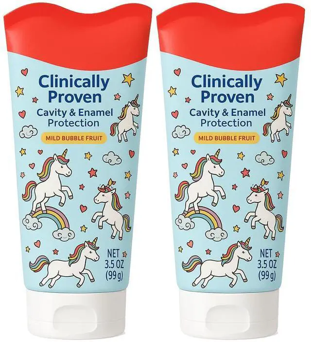 Main image of Kids Toothpaste Unicorn Bubble Fruit Flavor - Fluoride Anticavity for Ages 2+, ADA-Accepted Clinically Proven Cavity & Enamel Protection 2 Tubes (3.5 oz Each)
