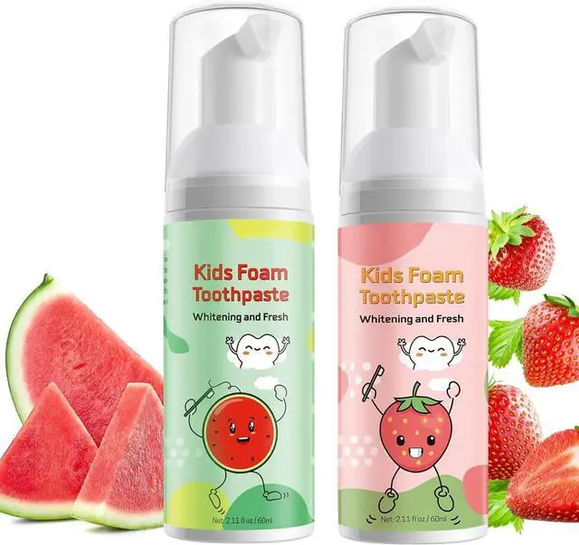 Main image of Foam Toothpaste Kids 2 Pack, Toddler Foam Toothpaste with Fluoride Kids Foaming Toothpaste with Fruit Flavor Ultra-fine Mousse Foam Toothpastes Anti-Cavity for Kids Ages 3+ Strawberry & Watermelon