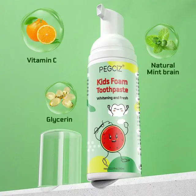 Alt view image 6 of 7 - Foam Toothpaste Kids 2 Pack, Toddler Foam Toothpaste with Fluoride Kids Foaming Toothpaste with Fruit Flavor Ultra-fine Mousse Foam Toothpastes Anti-Cavity for Kids Ages 3+ Strawberry & Watermelon