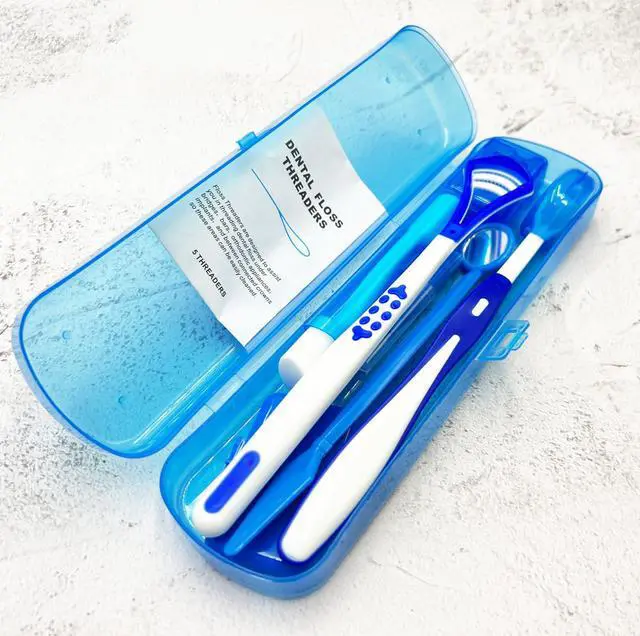 Alt view image 2 of 3 - Portable Orthodontic Oral Care Kit for Braces - Interdental Brush Dental Wax Dental Floss Toothbrush Cleaning Kit(Blue)