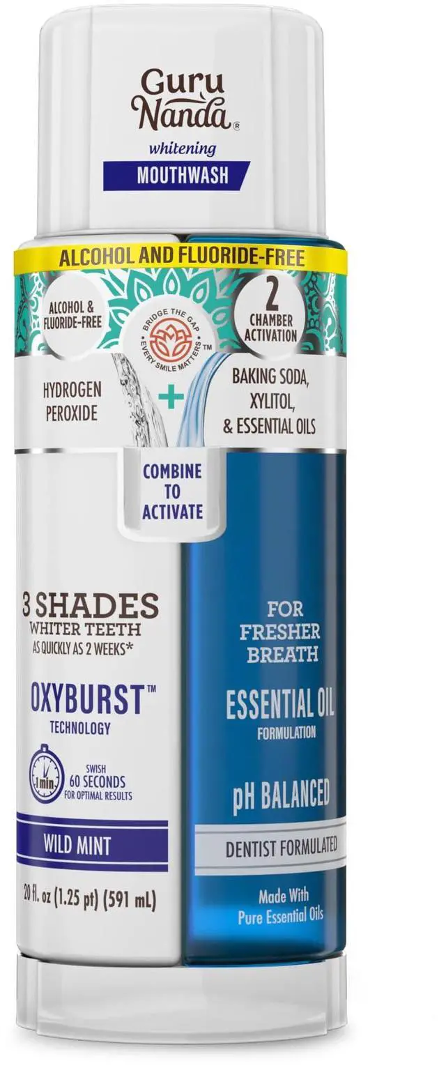 Main image of Teeth Whitening Dual Barrel Oxyburst Mouthwash - Alcohol & Fluoride Free, Hydrogen Peroxide to Promote Whiter Teeth - Wild Mint - 20 Fl Oz