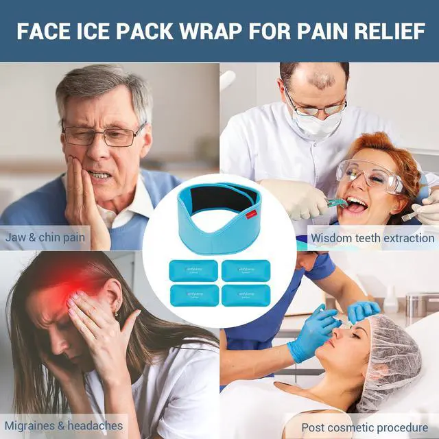 Alt view image 2 of 7 - Wisdom Teeth Ice Pack Head Wrap, HSA Oral Dental Care FSA, Face Ice Pack for TMJ Relief, Wisdom Teeth Recovery Must Haves Recovery, 4 Reusable Hot & Cold Gel Packs, Pain Relief for Jaw, Chin