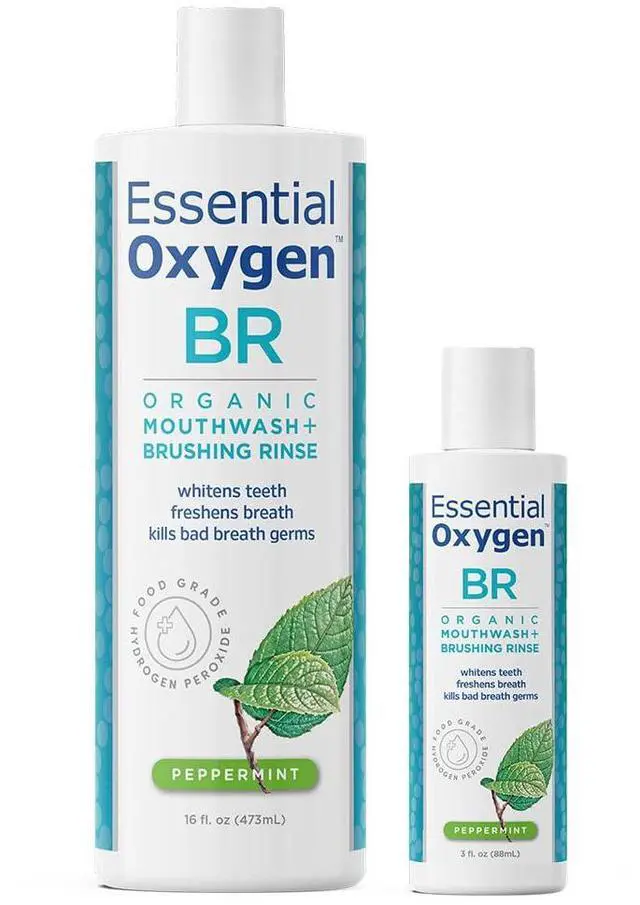 Main image of Certified Organic Brushing Rinse, Combo, Peppermint, All Natural mouthwash, Dentist Recommended, Alcohol-Free Oral Care, 1 - 3 fl oz bottle and 1 - 16 fl oz bottle, BR (Pack of 2)