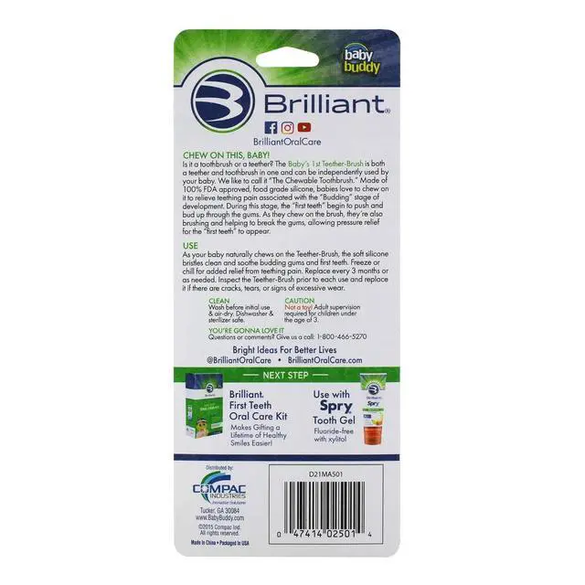 Alt view image 2 of 7 - Oral Care Babys First Toothbrush, Smooth Silicone Bristles Gently Clean Tender Teeth and Gums, for Ages 4+ Months, Clear, 2 Pack