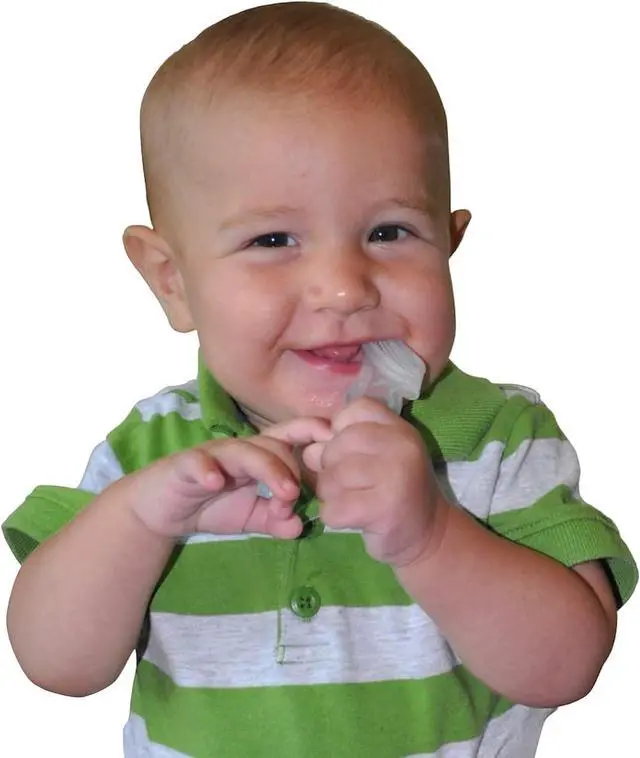 Alt view image 6 of 7 - Oral Care Babys First Toothbrush, Smooth Silicone Bristles Gently Clean Tender Teeth and Gums, for Ages 4+ Months, Clear, 2 Pack