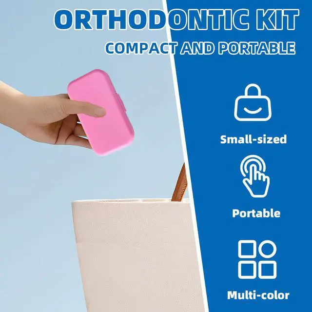 Alt view image 4 of 7 - 6-in-1 Orthodontic Oral Care Kit with Case Detachable Toothbrush, Interdental Brush, Dental Floss Pick, Toothpick Brush, Dental Wax with Cutter, Elastic Hook Set for Braces Daily Travel Use (Pink)