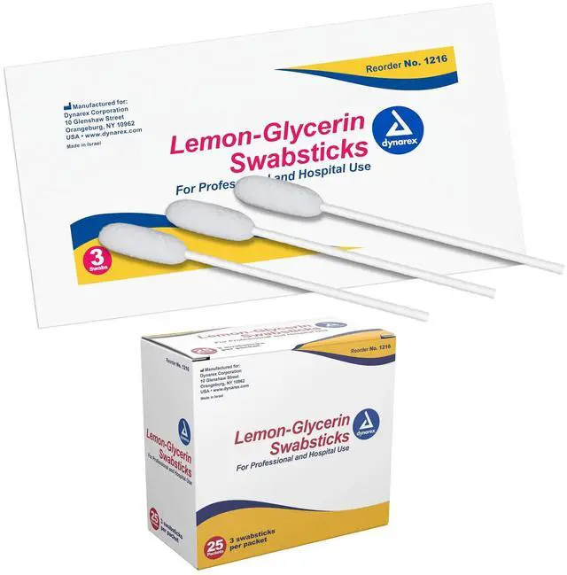 Main image of Lemon-Glycerin Swabsticks, Pleasant Tasting Cotton Swabs that Gently Soothes and Refreshes Dry Mouth, 3 Oral Swabsticks per Packet, 1 Box of 75 Lemon-Glycerin Swabsticks
