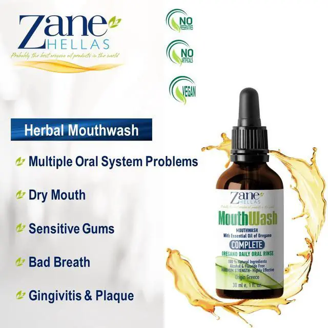 Alt view image 3 of 6 - MouthWash. Oral Rinse with Oregano Oil Power. Ideal for Gingivitis, Plaque, Dry Mouth, and Bad Breath. Alcohol and Fluoride Free. 100% Herbal Solution. 1 fl.oz.-30ml.