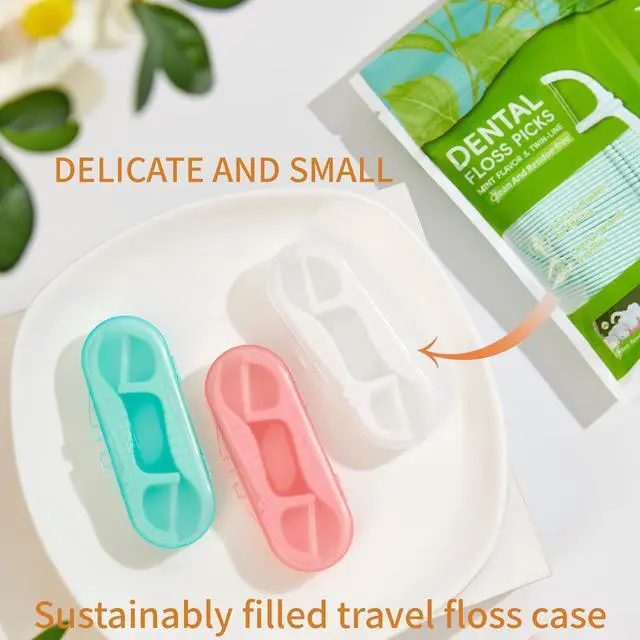 Alt view image 6 of 7 - Pink Dental Floss Picks Twin Line, Travel Size Toothpicks Floss Sticks Kit 85 Count with 2 Portable Flossers Case On-The-Go Oral Care