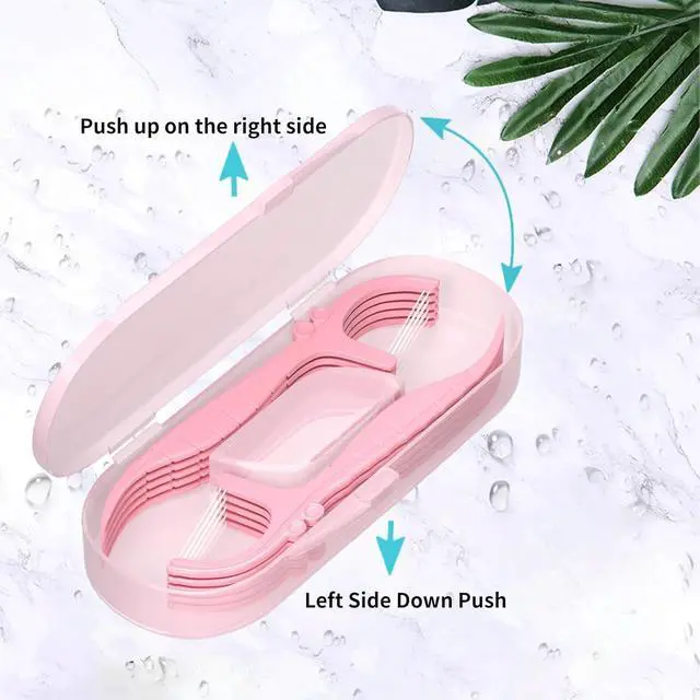 Alt view image 4 of 7 - Pink Dental Floss Picks Twin Line, Travel Size Toothpicks Floss Sticks Kit 85 Count with 2 Portable Flossers Case On-The-Go Oral Care