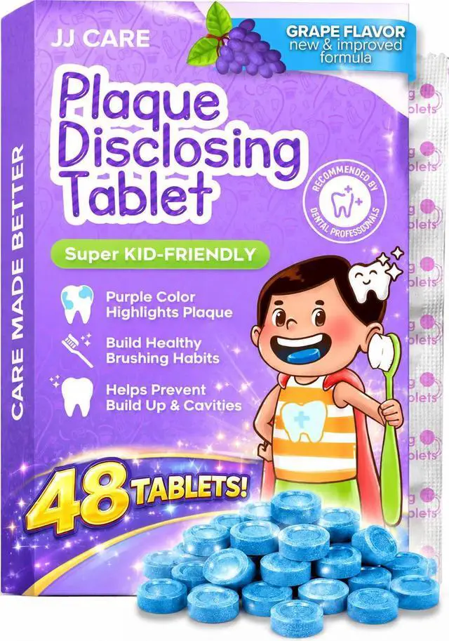 Main image of Disclosing Tablets for Kids - 48 Count, Individually Wrapped Plaque Disclosing Tablets for Kids Brushing Teeth, Grape Flavored Plaque Remover, Dental for Teeth Brushing