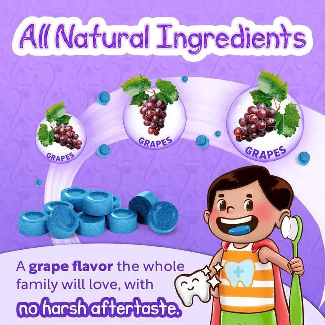Alt view image 5 of 7 - Disclosing Tablets for Kids - 48 Count, Individually Wrapped Plaque Disclosing Tablets for Kids Brushing Teeth, Grape Flavored Plaque Remover, Dental for Teeth Brushing