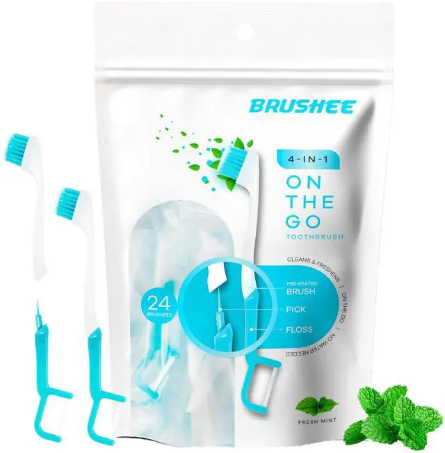 Main image of The Evolution of Oral Care | 4-in-1 Tool (Paste + Brush + Floss + Pick) | Individually Wrapped | Disposable | Prepasted Travel Toothbrushes | Small Adult Toothbrush - (24-Pack)