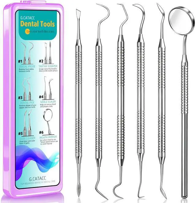 Main image of Dental Tools, Dental Pick for Teeth Cleaning, Stainless Steel Hygiene Kit with Tooth Scraper Plaque Tartar Remover - with Case