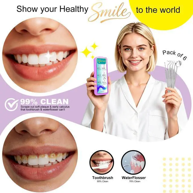 Alt view image 3 of 7 - Dental Tools, Dental Pick for Teeth Cleaning, Stainless Steel Hygiene Kit with Tooth Scraper Plaque Tartar Remover - with Case