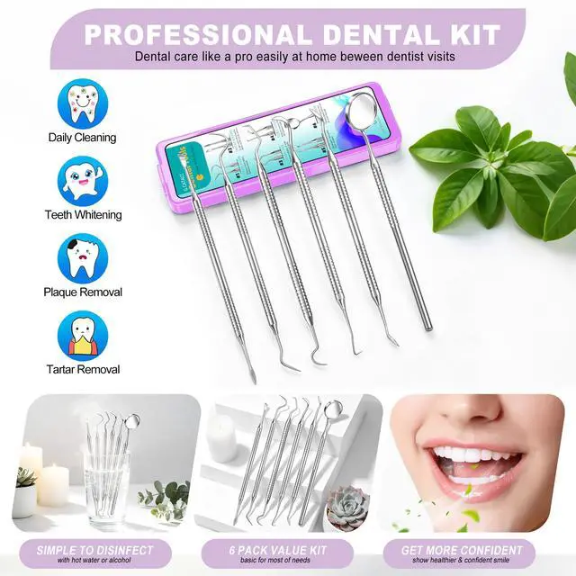 Alt view image 6 of 7 - Dental Tools, Dental Pick for Teeth Cleaning, Stainless Steel Hygiene Kit with Tooth Scraper Plaque Tartar Remover - with Case