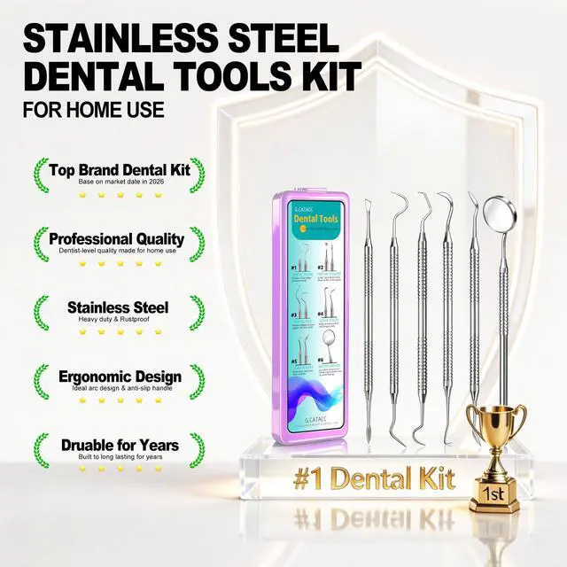 Alt view image 7 of 7 - Dental Tools, Dental Pick for Teeth Cleaning, Stainless Steel Hygiene Kit with Tooth Scraper Plaque Tartar Remover - with Case