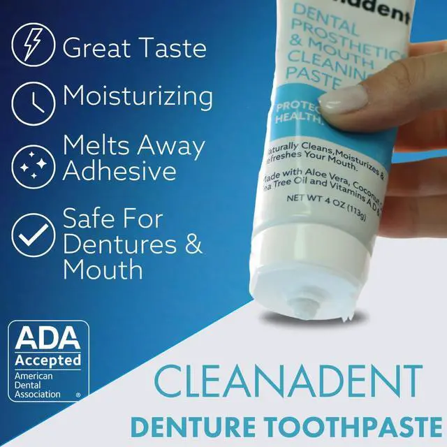 Alt view image 6 of 7 - Cleanadent Denture and Gum Toothpaste, ADA Accepted All-Natural Denture Toothpaste for Adults - Removes Odors, Surface Stains and Adhesives - 4 oz