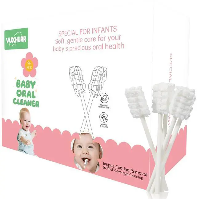 Main image of Baby Tongue Cleaner 96-Count, Newborn Oral Care Gauze Swabs Soft Disposable Mouth Wipes, Individually Wrapped Travel Pack, Infant Tongue Brush for 0-36 Months