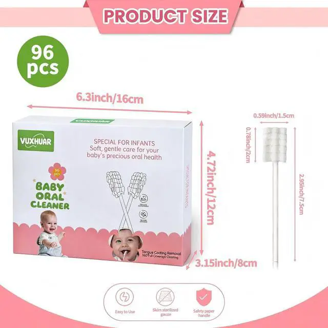 Alt view image 2 of 6 - Baby Tongue Cleaner 96-Count, Newborn Oral Care Gauze Swabs Soft Disposable Mouth Wipes, Individually Wrapped Travel Pack, Infant Tongue Brush for 0-36 Months