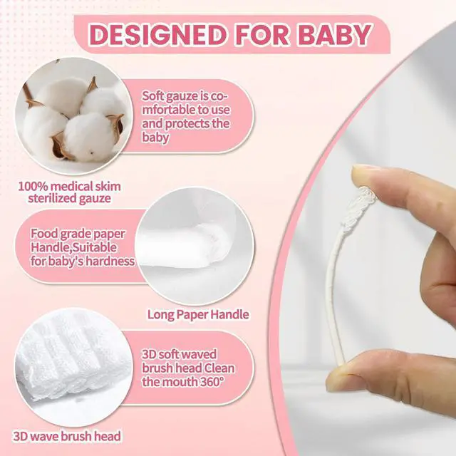 Alt view image 3 of 6 - Baby Tongue Cleaner 96-Count, Newborn Oral Care Gauze Swabs Soft Disposable Mouth Wipes, Individually Wrapped Travel Pack, Infant Tongue Brush for 0-36 Months