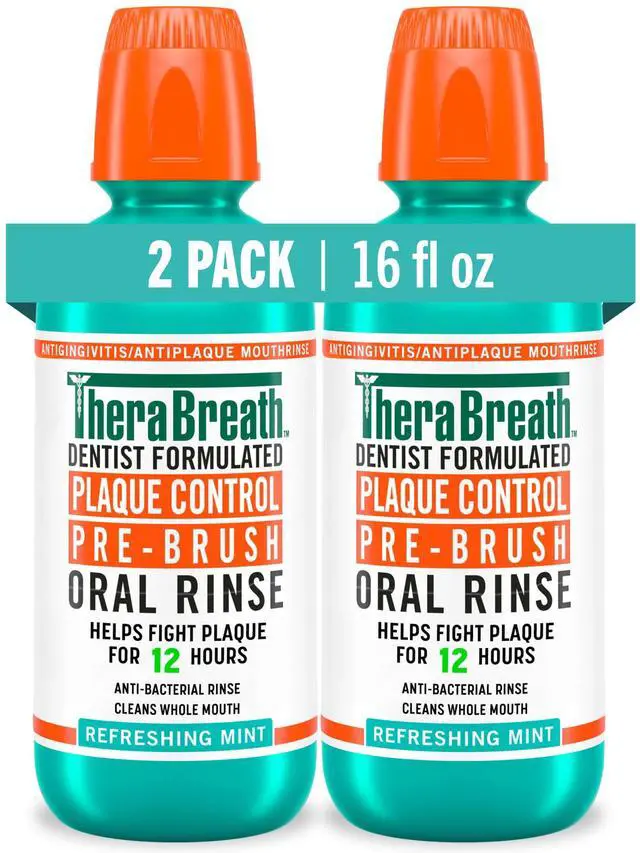 Main image of Plaque Control Pre-Brush Oral Rinse, Refreshing Mint Flavor, Antigingivitis and Antiplaque Rinse, Dentist Formulated, Alcohol Free, 16 Fl Oz (Pack of 2)