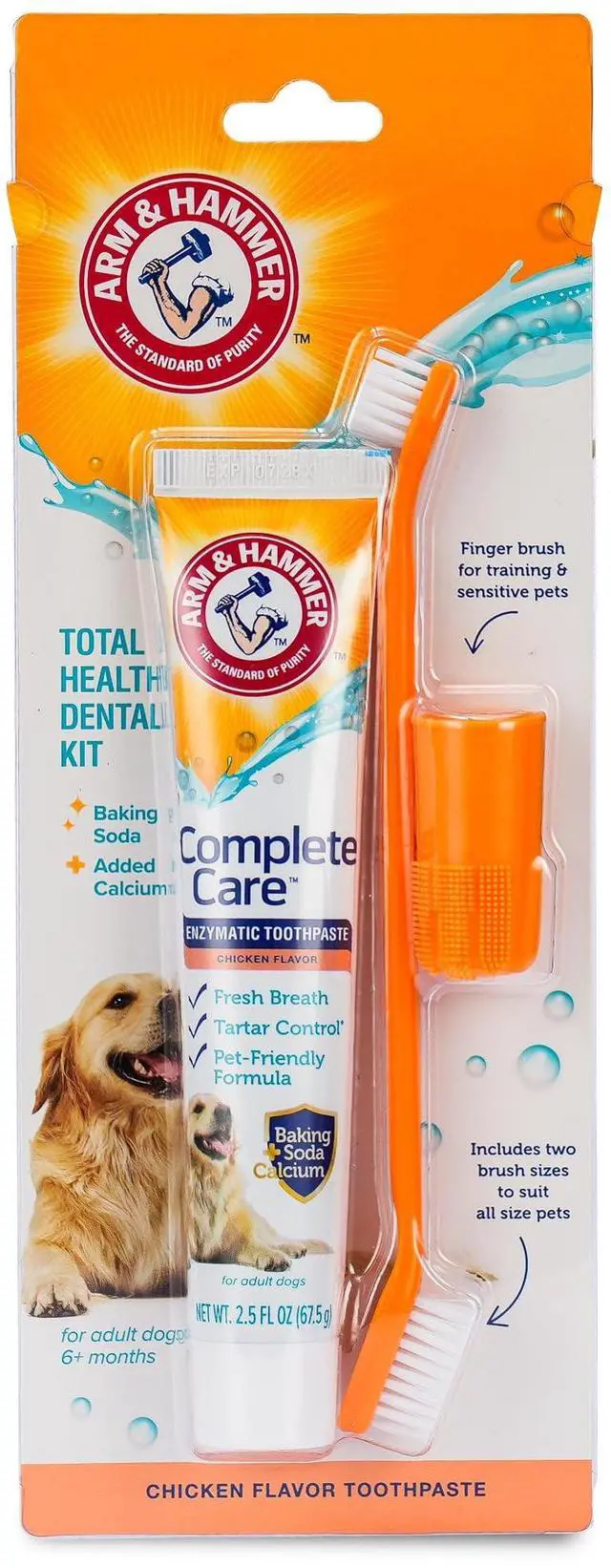 Main image of Complete Care Dog Dental Kit, Chicken Flavor, 2.5 Oz | Enzymatic toothpaste, toothbrush, and finger brush with baking soda and calcium for plaque and tartar control
