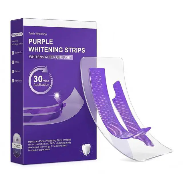 Main image of Purple Teeth Whitening Strips for Sensitive Teeth, Daily Dental Care Patches with Color Correction, Gentle Brightening & Stain Removal, Gum Health Support