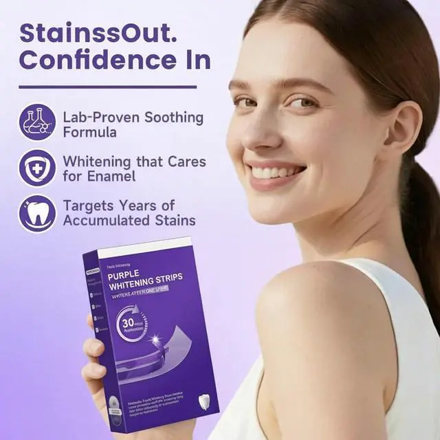 Alt view image 3 of 7 - Purple Teeth Whitening Strips for Sensitive Teeth, Daily Dental Care Patches with Color Correction, Gentle Brightening & Stain Removal, Gum Health Support