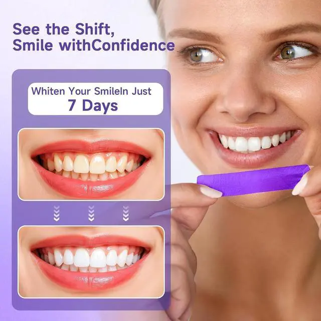 Alt view image 4 of 7 - Purple Teeth Whitening Strips for Sensitive Teeth, Daily Dental Care Patches with Color Correction, Gentle Brightening & Stain Removal, Gum Health Support