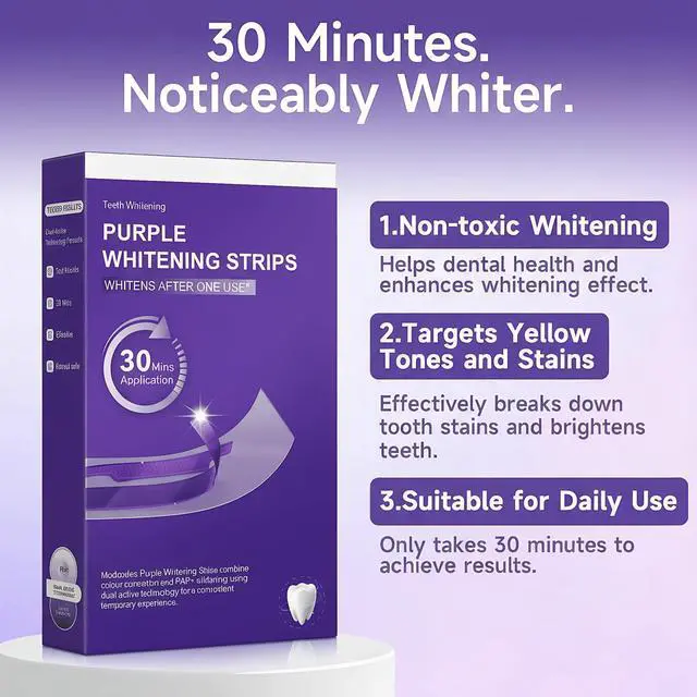 Alt view image 2 of 7 - Purple Teeth Whitening Strips for Sensitive Teeth, Daily Dental Care Patches with Color Correction, Gentle Brightening & Stain Removal, Gum Health Support