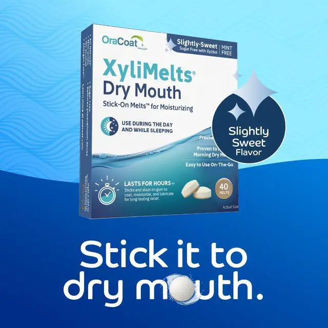 Alt view image 2 of 7 - XyliMelts for Dry Mouth Night Time or Day - Moisturizing Dry Mouth Adhering Discs, Sugar Free with Xylitol, 40 Count, Slightly-Sweet Flavor, 8-Hour Relief