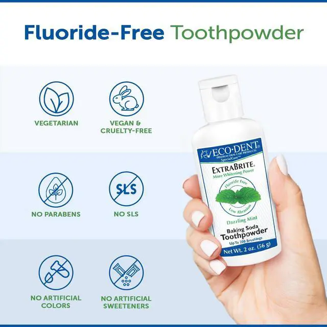 Alt view image 7 of 7 - ExtraBrite Baking Soda Tooth Powder, Mint SLS & Fluoride-Free Toothpaste Powder with Oxidizing Calcium Peroxide, Whitening Toothpaste Alternative + DailyRinse Single-Use Pack