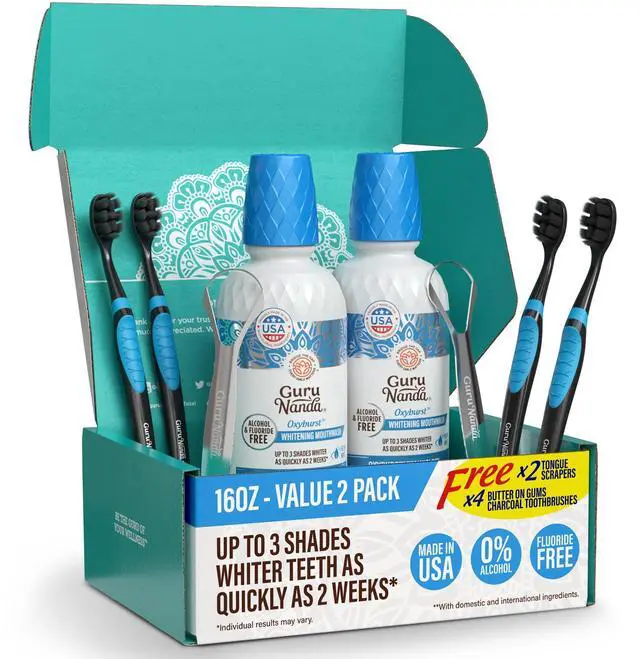 Main image of Whitening Mouthwash Up to 3 Shades Whiter Teeth in 2 Weeks Alcohol & Fluoride Free with Hydrogen Peroxide Oxyburst Technology, Wild Mint - 16 oz, Pack of 2