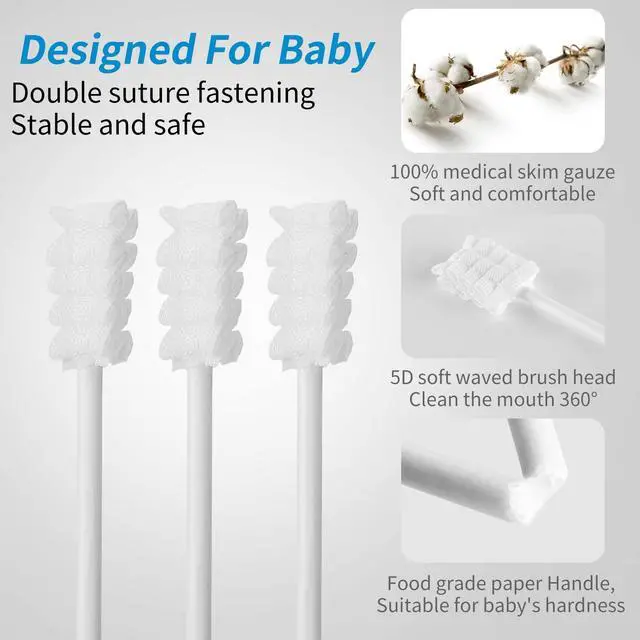 Alt view image 2 of 7 - 60Pcs Baby Tongue Cleaner, Baby Toothbrush, Disposable Infant Mouth Cleaner, Soft Gauze Toohthbrush Toddler Oral Cleaning Stick Dental Care for 0-36 Month Newborn