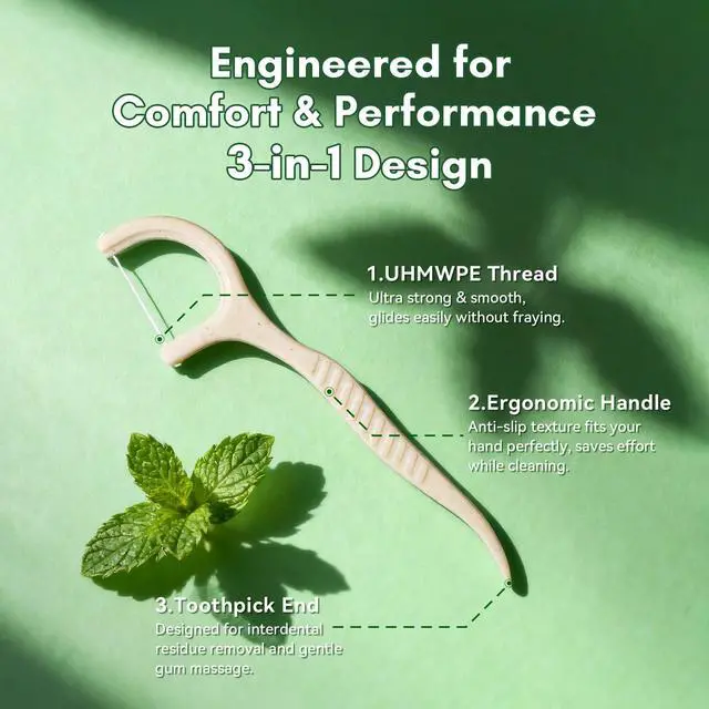Alt view image 3 of 7 - Floss Picks, 100 Count Mint Plant Based Dental Floss Eco-Friendly