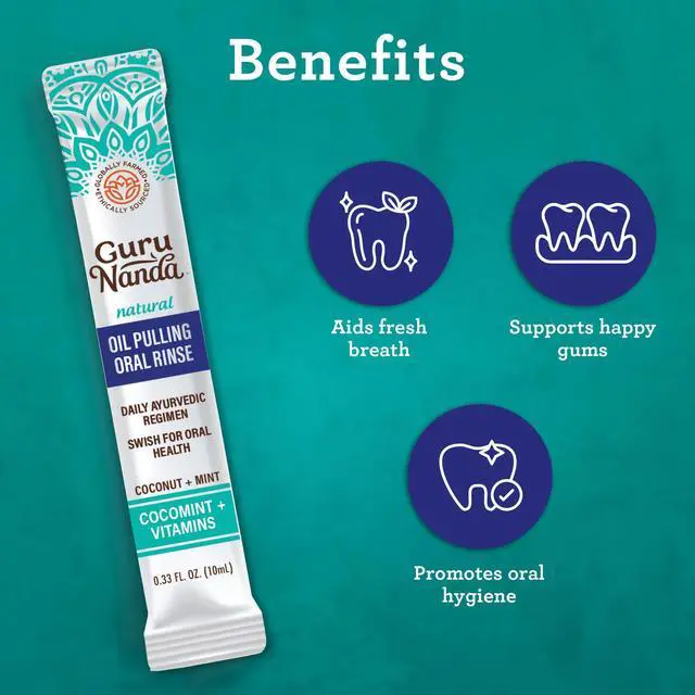 Alt view image 4 of 7 - Travel Sachets Coconut Oil Pulling, Fresh Breath Mouthwash, 7 Essential Oils & Vitamins for Happy Teeth & Gums, 7 Sachets